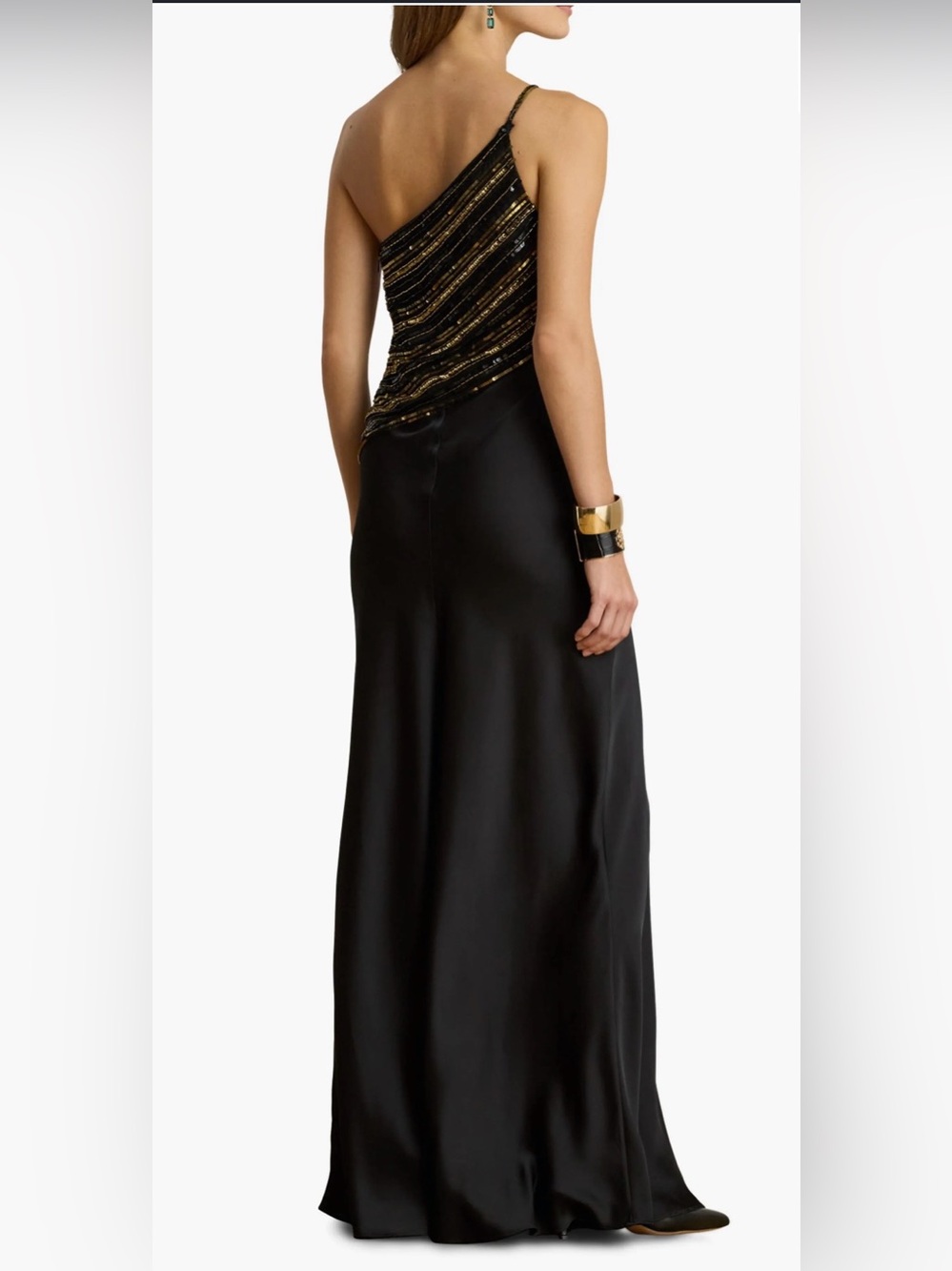 Ralph Lauren Beaded Mesh One-Shoulder Gown - Picture 4 of 6